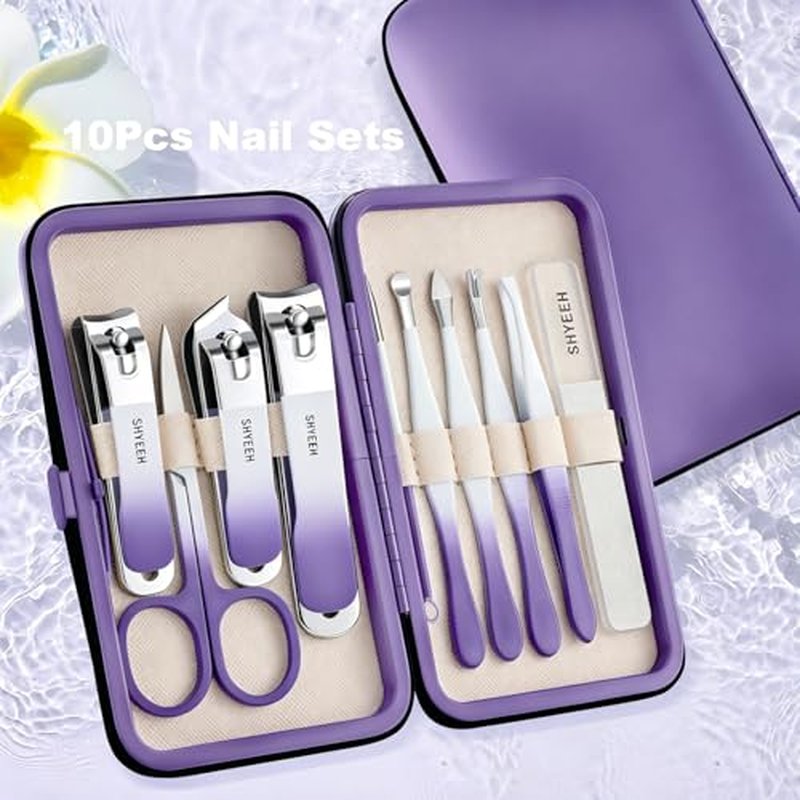 10-Piece Manicure Set with High-Carbon Steel & Leather Case