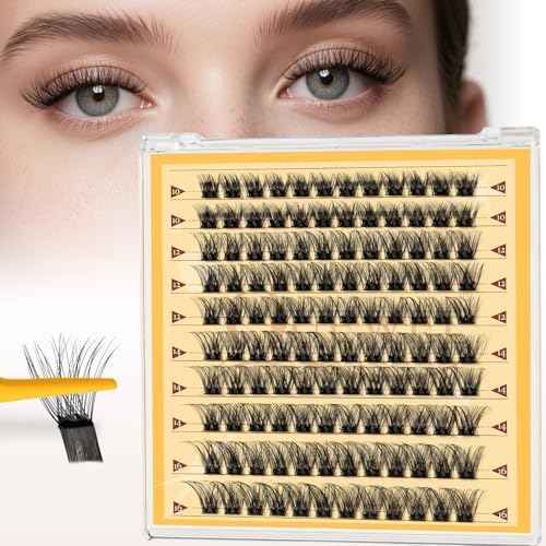 QUEWEL Self-Adhesive-Lash Clusters, 120 Pcs Pre-Glued-Eyelashes Clusters, 10-16MM Strong Hold Self Adhesive Lashes, D Curl Press On Lashes No Glue Needed DIY Lash Extensions at Home(DH-MJ02)