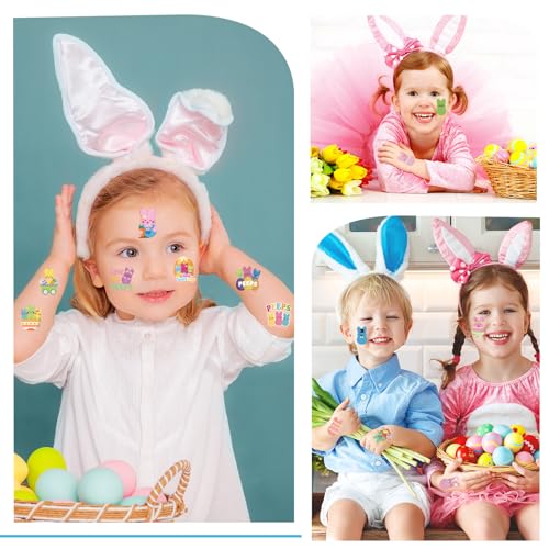 HOWAF 96pcs Easter Bunny Peeps Temporary Tattoos, Rabbits Tattoo Stickers for Kids Easter Party Supplies, Easter Eggs Tattoo Stickers Easter Face Tattoos Easter Gift Bag Filler