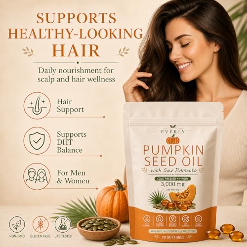 Everly Pumpkin Seed Oil with Saw Palmetto - Cold Pressed Softgels (90 Count)