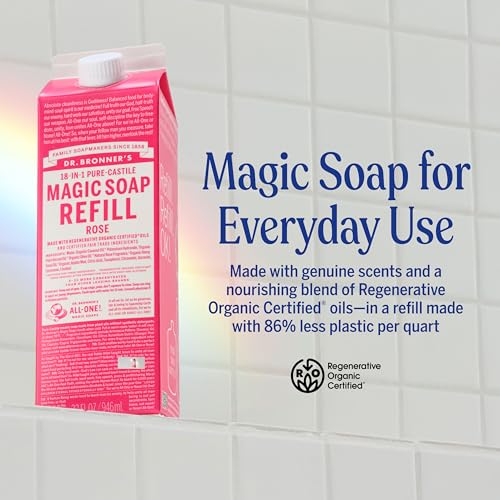 Dr. Bronner's Rose Liquid Castile Soap Refill 32oz Pack of 2 - Organic Vegan