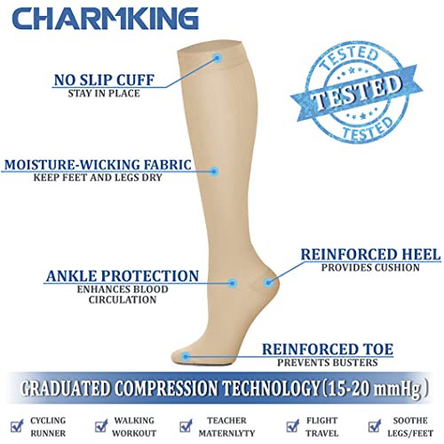 CHARMKING Compression Socks for Women & Men Circulation (3 Pairs) 15-20 mmHg is Best Athletic for Running, Flight Travel, Support, Cycling, Pregnant - Boost Performance, Durability (S/M, Multi 55)