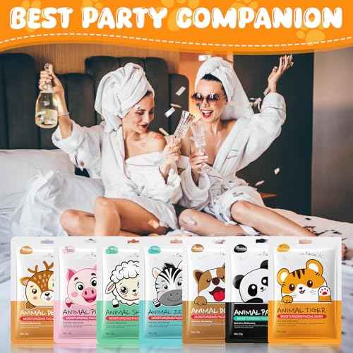 7 Packs Cute Animal Character Design Facial Masks, Deep Hyrating Spa Masks for All Skin Types, Gift for Kids' Birthady Party, Girl's Night, Enjoy Skincare Life