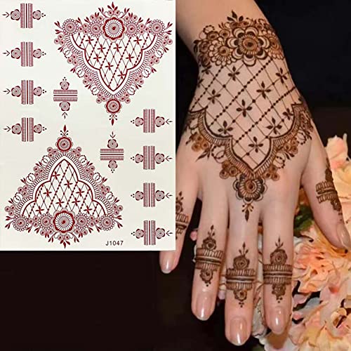 10 Sheets Henna Tattoos Temporary Stickers 10Pcs Brown Tattoo Templates Women Body Art Stickers for Wedding Party(10pcs Brown)