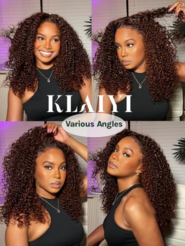 KLAIYI Reddish Brown Curly Glueless Lace Front Wig 22-Inch