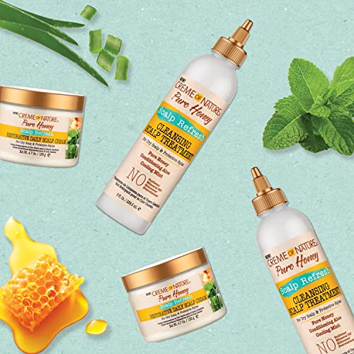 Creme of Nature Pure Honey Scalp Refresh Cleansing Scalp Treatment, No-Rinse Formula with Aloe, Mint & Honey, Dissolves Buildup & Refreshes Scalp, 8 oz