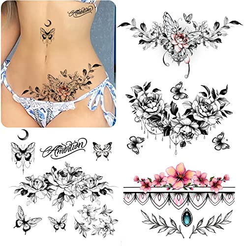 Women's Temporary Tattoo Set - Realistic Flowers & Butterflies