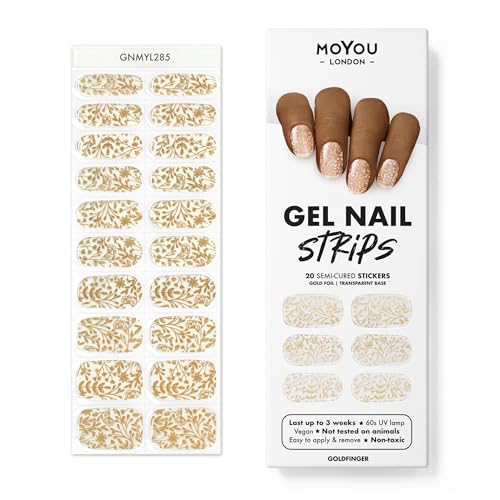 MOYOU LONDON Semi Cured Gel Nail Strips Flower 20 Pcs. UV Gel Nail Wraps for Salon-Quality Manicure, Easy to Apply, Trim, & Remove