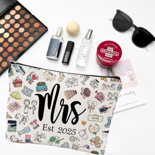 Linen Makeup Bag for Bride - Wedding & Bridal Shower Gift, Personalized Est 2025