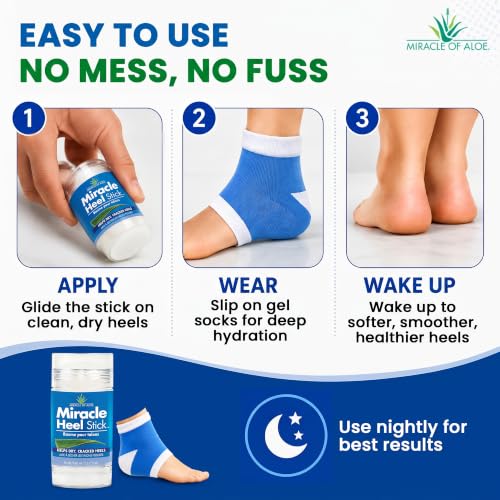 Miracle of Aloe Heel Balm Stick with Silicone Gel Socks for Dry Feet