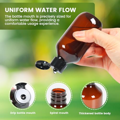 TRENDBOX Travel Size Amber Bottles with Flip Cap - 12 Pack 3.4oz Leak Proof Dispenser Containers for Toiletries, Essential Oils & Shampoo - Set of Small Empty Plastic Bottles