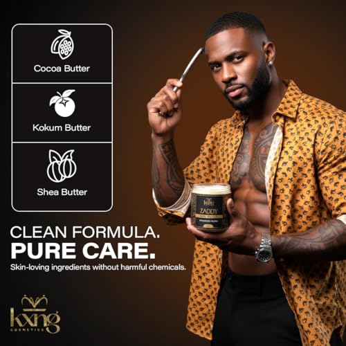 KXNG Cosmetics Organic Shea Body Butter Cream ? 4oz | Mens Body Butter for Black Men & Women with Shea, Cocoa, Mango & Coconut Oil | Moisturizing Cream for Hands, Feet & Skin ? Zaddy