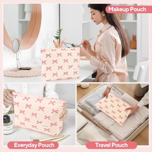 Floral Makeup Bag with Pink Bow – Large Cosmetic Organizer