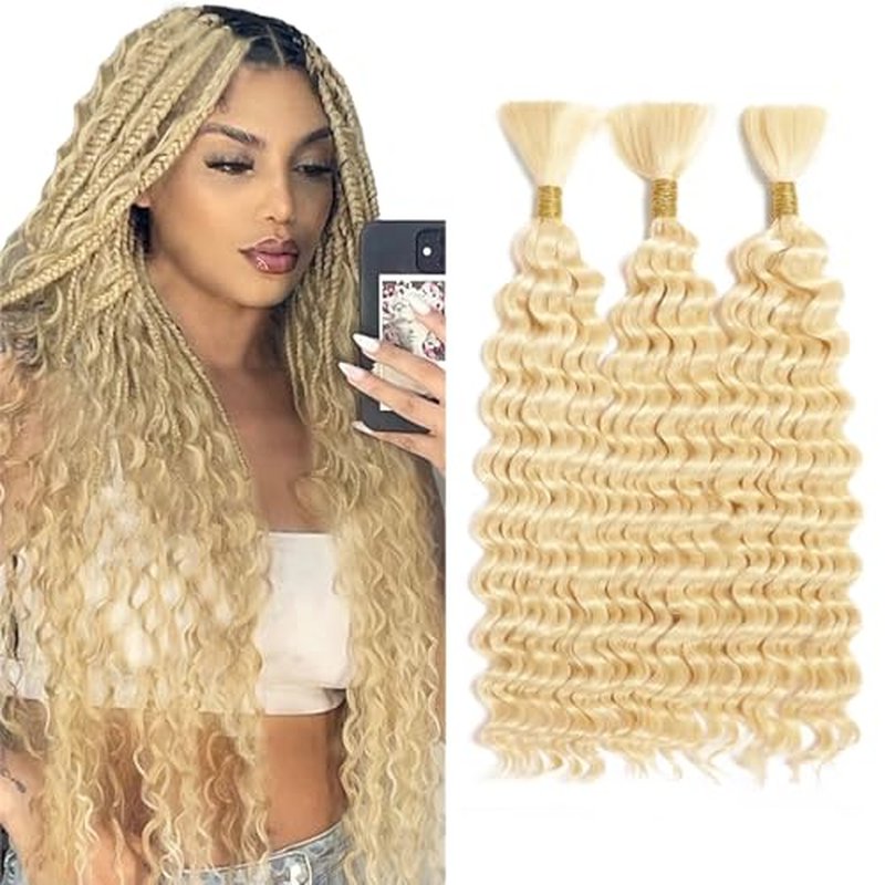 32 Inch Blonde Human Braiding Hair Bundle - Deep Wave Boho Bulk