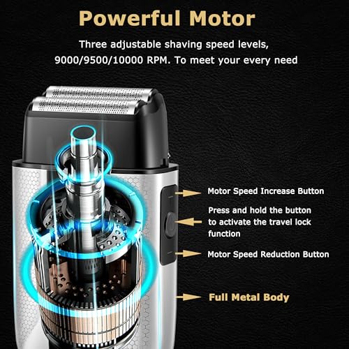 KEMEI T402 Professional Foil Shavers for Men, IPX7 Waterproof Electric Razor for Men with LED Display, Double Electric Shaver with 3 Adjustable Speeds & UV Cover
