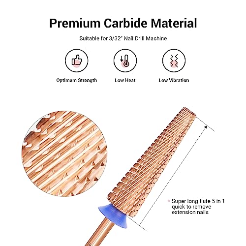 MelodySusie Super Long 5 in 1 Nail Drill Bits with 60 Pcs Replacement Sandpaper Discs