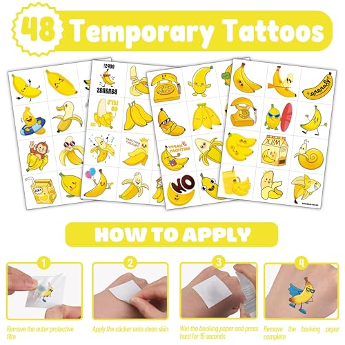 72-Piece Banana Party Favors - Tattoos & Balloons