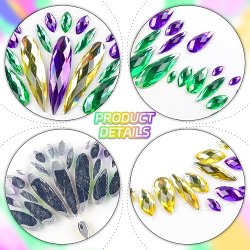 Mardi Gras Face Gems Stickers - Self-Adhesive Glitter Jewels