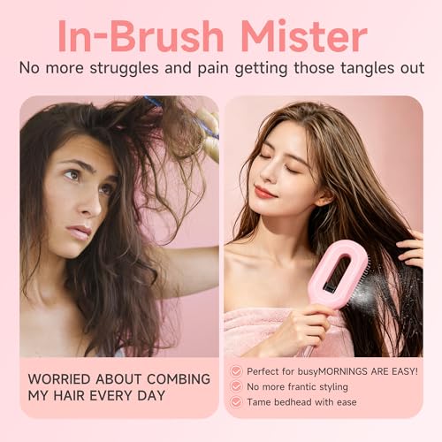 Portable 2-in-1 Kids Detangler Brush with Water Spray - Pink