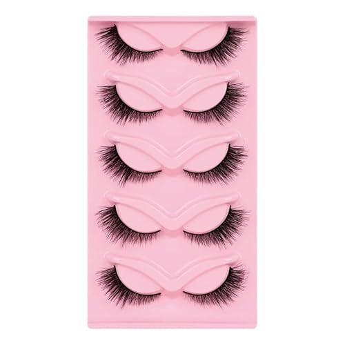 5 Pairs 3D Faux Mink Lashes - Dramatic Cat Eye Wispy Volume with Featherlight Invisible Band, Reusable False Eyelashes Easy to Apply for Day to Night Wear, Parties & Special Events (XF36-5)