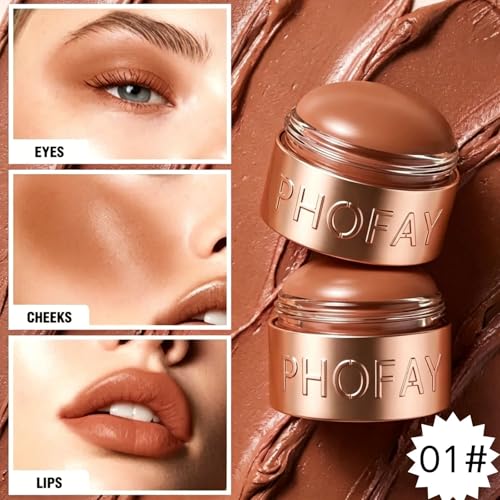 PHOFAY 3-in-1 Mousse Blush Cream & Lipstick - Vegan, Long-Lasting