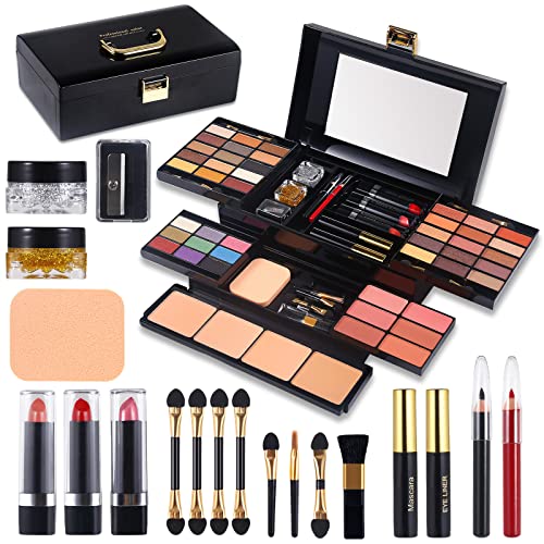 Professional Makeup Kit for Women Full Kit with Mirror 58 Colors All in One Make up Gift Set for Girls Included Eyeshadow,Compact Powder,Blusher,Lipstick,Eyebrow Pencil,Gitter Gel,Eyeliner,Mascara (N)