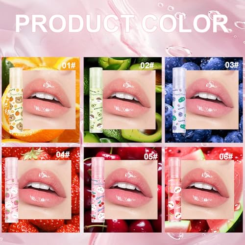 6-Pack Roll On Lip Gloss Oil Set - Hydrating Fruit Flavors