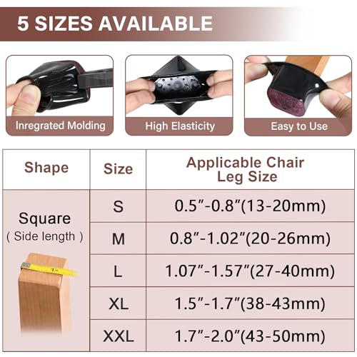 Chair Leg Floor Protectors Square Chair Leg Protectors for Hardwood Floors Silicone Caps Felt Strengthen Bottom Protection Non Slip Reduce Noise 16 Pack Black Square M Fit:13/16" ~ 1" (20~26mm)