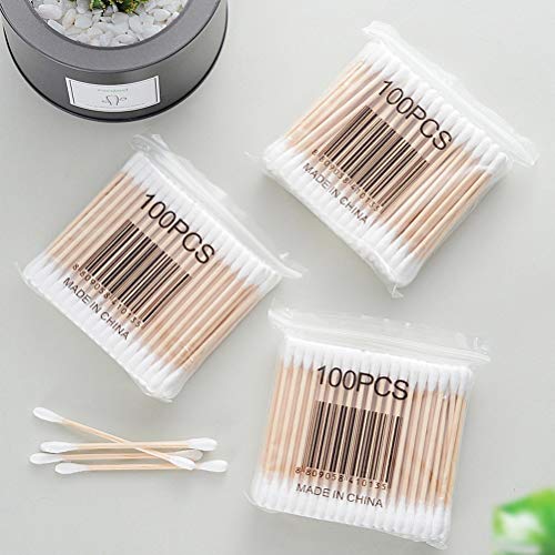 RIKWOG Natural Bamboo Cotton Swabs 1200 Pack with 2 Clear Storage Jars