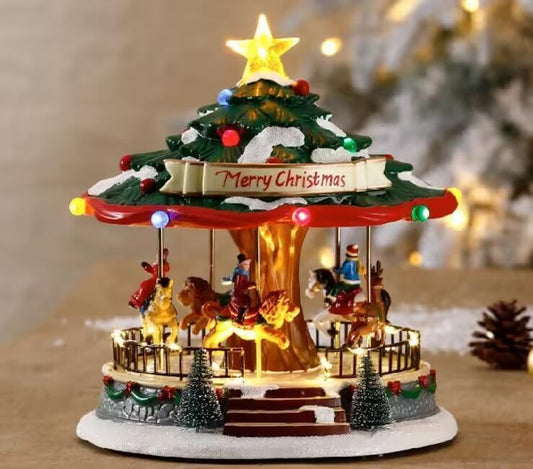 Skyant Christmas Carousel Decoration, Christmas Tree Shape Carousel, Go Round with Music and Lights, 10inch Perfect Indoor Decorations for Home Tabletop Gift