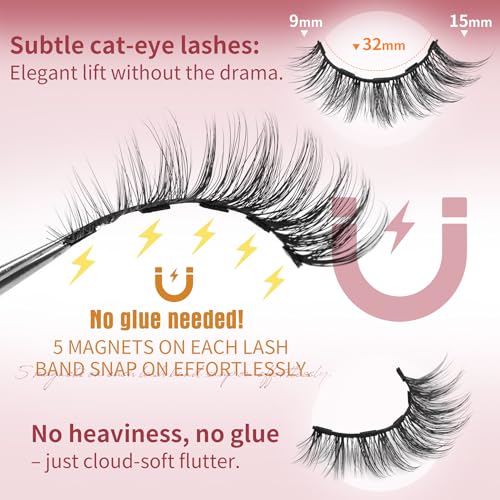 Magnetic Eyelashes Cat Eye No Glue 5 Pairs with Eyeliner