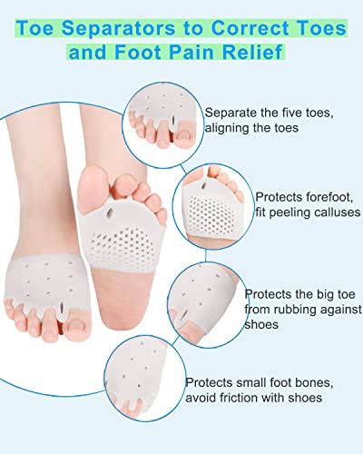 Golbylicc 4 Pairs Gel Metatarsal Pads & Toe Spacers for Bunion Relief