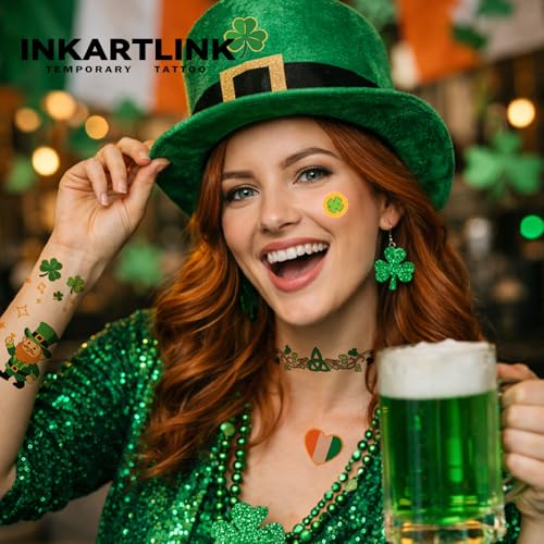 St. Patrick's Day Temporary Tattoos, 8 Sheets Shamrock Stickers