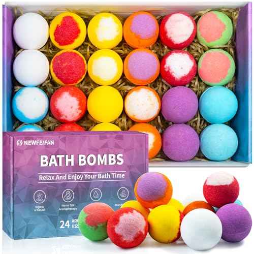 Bath Bombs 24-Pack Christmas Stocking Stuffers for Teen Girls for Women Mom Her Set, Aromatherapy Bubble Bath, Handmade Natural & Organic, Spa Relaxing Birthday Gifts for Men, White Elephant Gifts