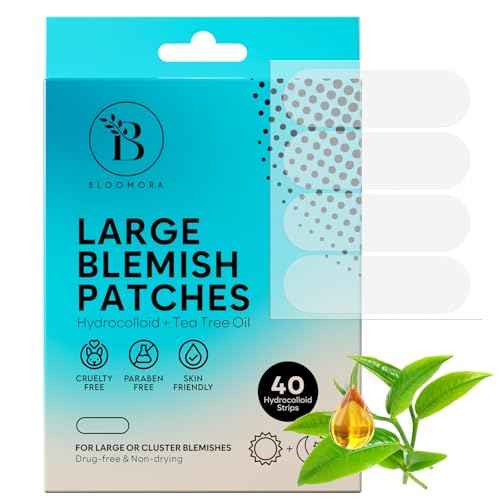 Large Pimple Patches for Face & Body, Large Hydrocolloid Bandages with Tea Tree Oil, Hydrocolloid Patch for Bigger Area Breakouts, Zit Stickers for Face (40 pcs), Parches Para Acne