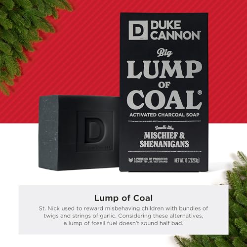 Duke Cannon Lump of Coal Holiday Soap ? Charcoal, Bergamot & Black Pepper ? 10oz XL, Paraben-Free, Triple-Milled, Hydrating, American-Made Men's Gift 6 Pack