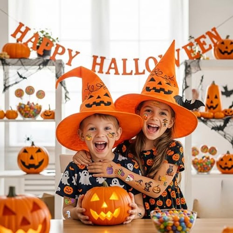 Halloween Temporary Tattoos | Halloween Party Decorations Trick Or Treat D?cor Accessories Stickers Party Favors Skeleton Bat Spider Owl Ghost Pumpkin Gift Idea For Kids Teen Adult Boy Girl-60Pcs