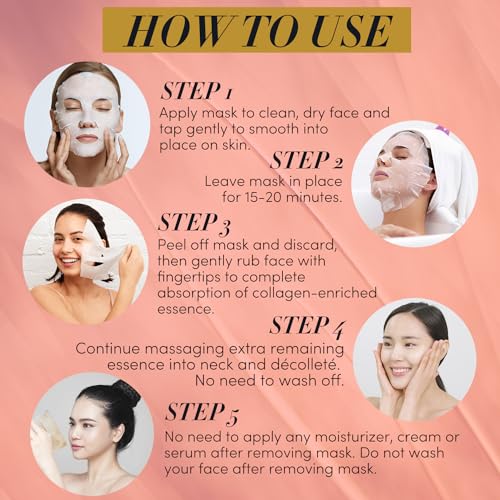 TAUT Collagen Face Mask ? 5 Sheet Pack with Hyaluronic Acid, Marine Collagen & Vitamin C ? Hydrating, Anti-Aging Sheet Mask for Firm, Glowing Skin ? Korean Skincare Inspired