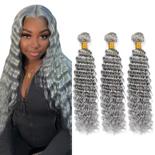 Gray Deep Wave Bundles - Unprocessed Brazilian Human Hair 26-30"