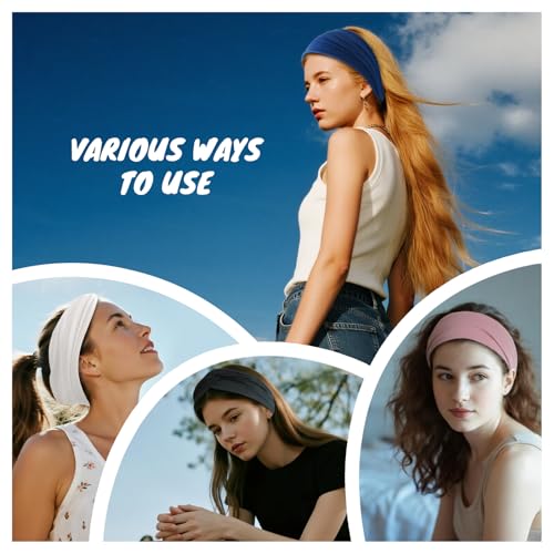 HSEM Wide Headbands for Women, Non-Slip Sweat Bands 6-Pack