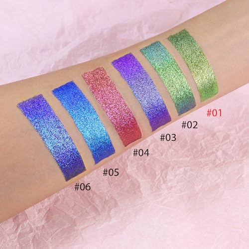 AMY'S DIARY Duochrome MultiChrome Chameleon Liquid Metallic Eyeshadow, High-Impact Multi-Dimensional Finish,Green Silky Smooth and High Pigment Holographic Glitter Eyeshadow Makeup (01#)