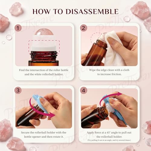 Rose Quartz Roller Bottle 50ml - Leak-Proof Amber Glass for Oils