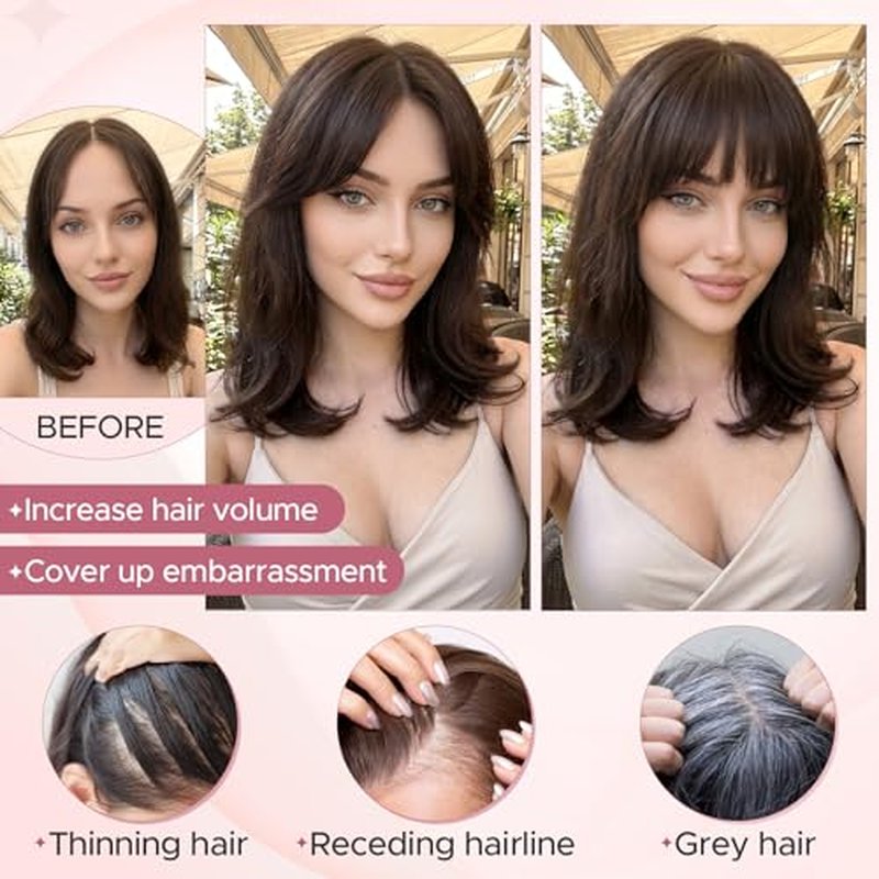 Human Hair Topper with Curtain Bangs - 11 Inch Clip-In for Thinning Hair