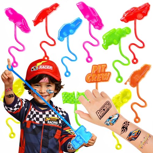 48PCS Race Car Party Favors - 24PCS Temporary Tattoos & 24PCS Stick Hands - Perfect Birthday Party Supplies, Goodie Bag Stuffers, Treasure Box Toys, Classroom Prizes, and Student Gifts