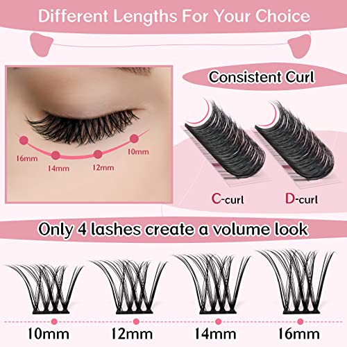 Cluster Lashes 72 Pcs Lash Clusters DIY Eyelash Extension Individual Lashes Thin Band Easy to Apply at home Lashes Crush D-16mm