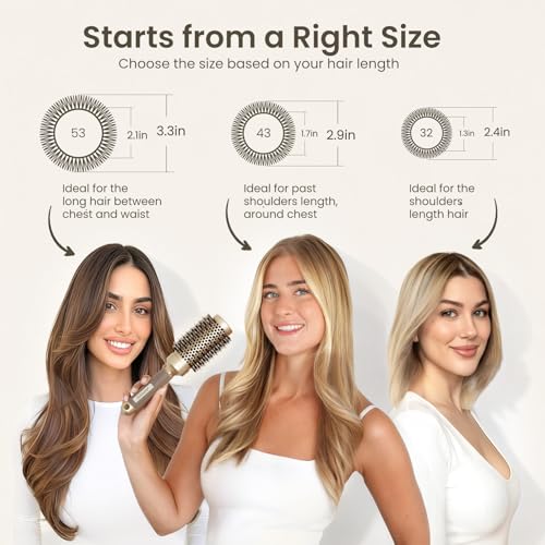 Round Hair Brush for Blow Drying - Ceramic Ionic Boar Bristles