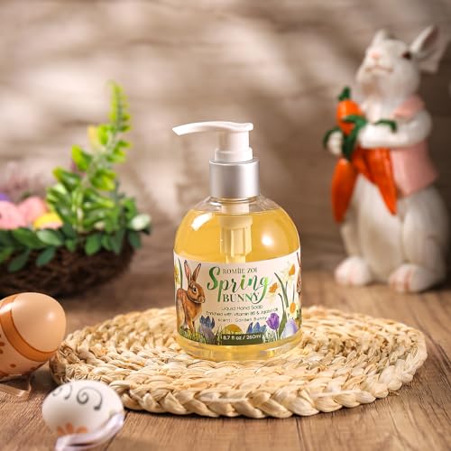 ROMIIE ZOI Mini Liquid Hand Soap for Easter Gift Basket- Spring Bunny Vintage Style - Infused with Garden Bunny Aroma - 260 ML / 8.7 FL OZ