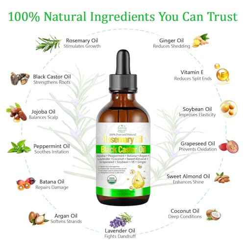 Organic Rosemary Oil for Hair Growth, Rosemary Oils with Castor ? USDA Certified Cold Pressed Blend Hair Oil for Thicker, Fuller Hair, Soothe Itchy Scalp & Repair Damaged Hair ? 4 fl oz
