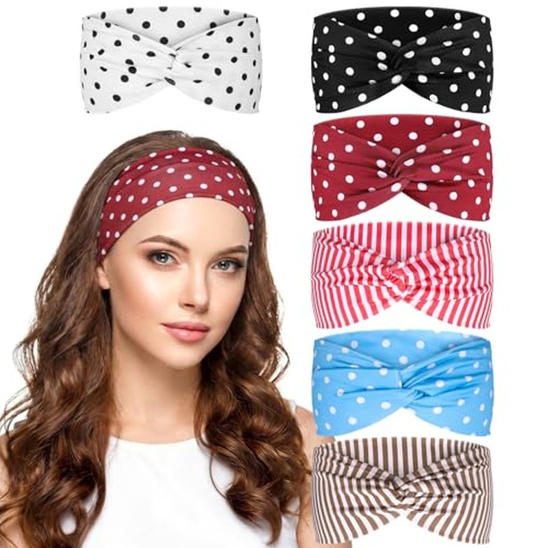 6-Pack Elastic Polka Dot Headbands for Women – Non-Slip