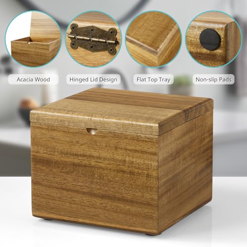 Acacia Wood Face Towel Holder with Lid | Bathroom Storage